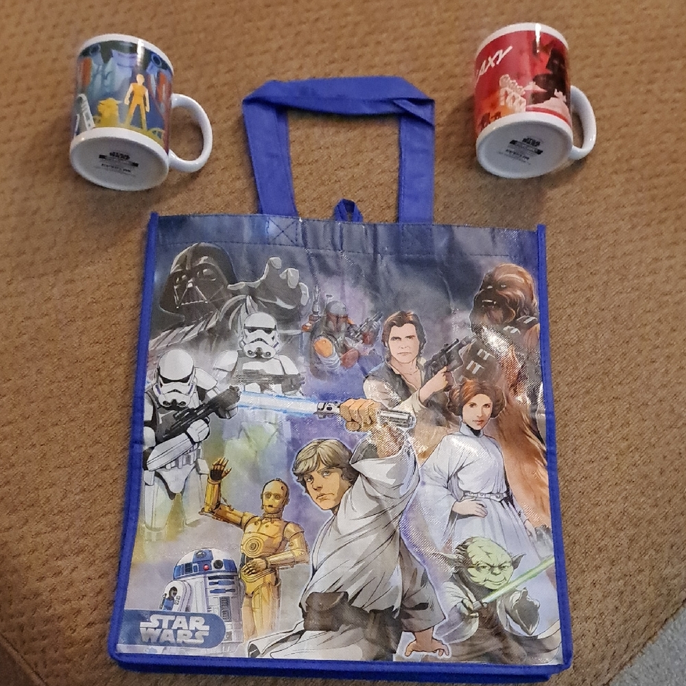 Original Star Wars Feel The Force + Rule The Galaxy Mugs & Star Wars Tote Bag